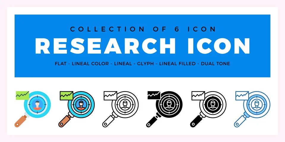 Pack of 6 Vector research icon Stockillustratie
