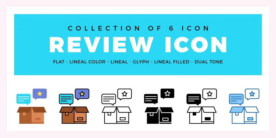 Pack of 6 Vector review icon Stock Illustration