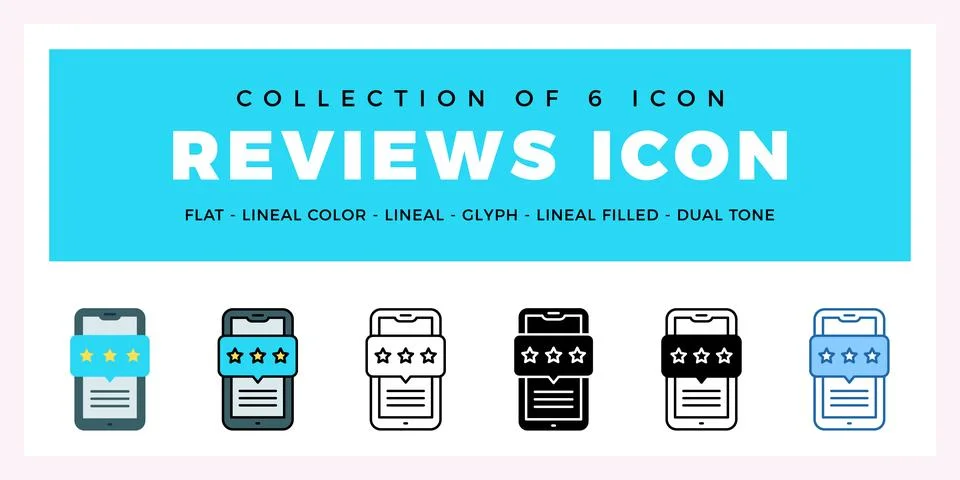 Pack of 6 Vector Reviews icon Stock Illustration