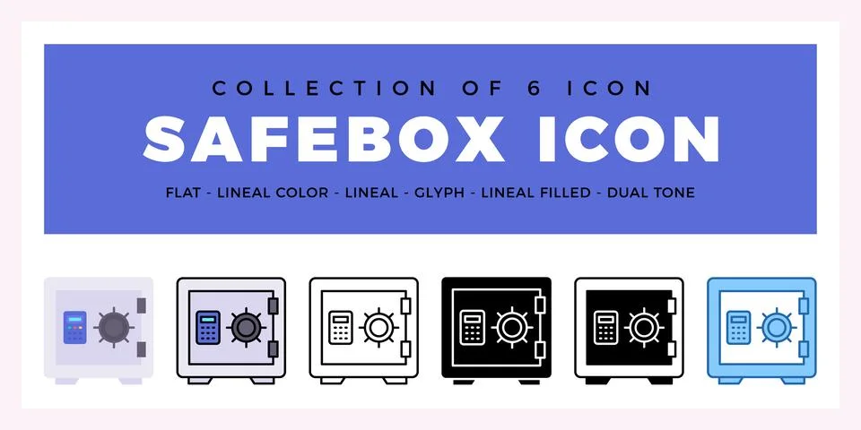 Pack of 6 Vector Safebox icon Illustrazione stock