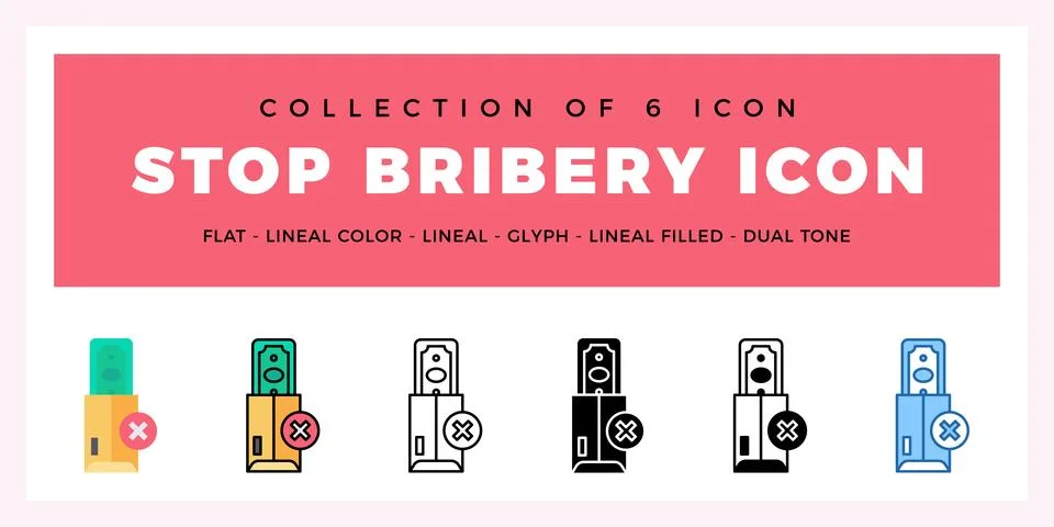 Pack of 6 Vector Stop Bribery icon Stock Illustration