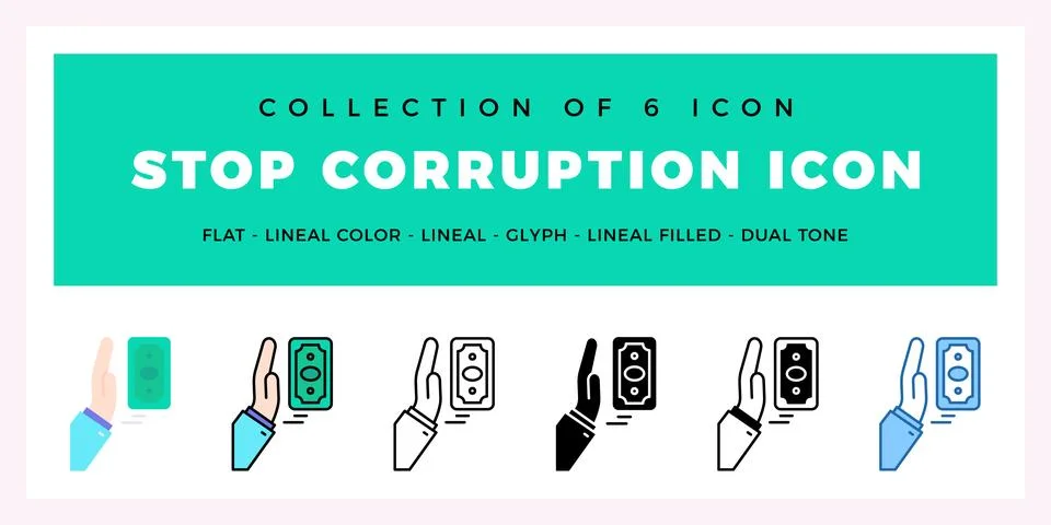 Pack of 6 Vector Stop Corruption icon Stock Illustration