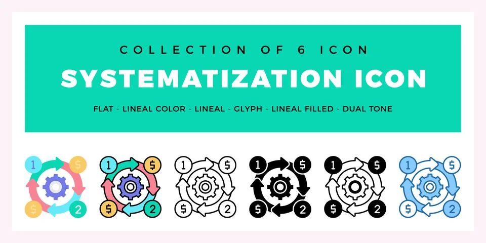 Pack of 6 Vector Systematization icon Stock Illustration