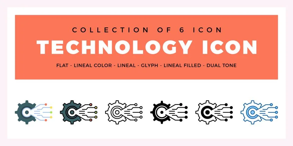 Pack of 6 Vector technology icon Stock Illustration
