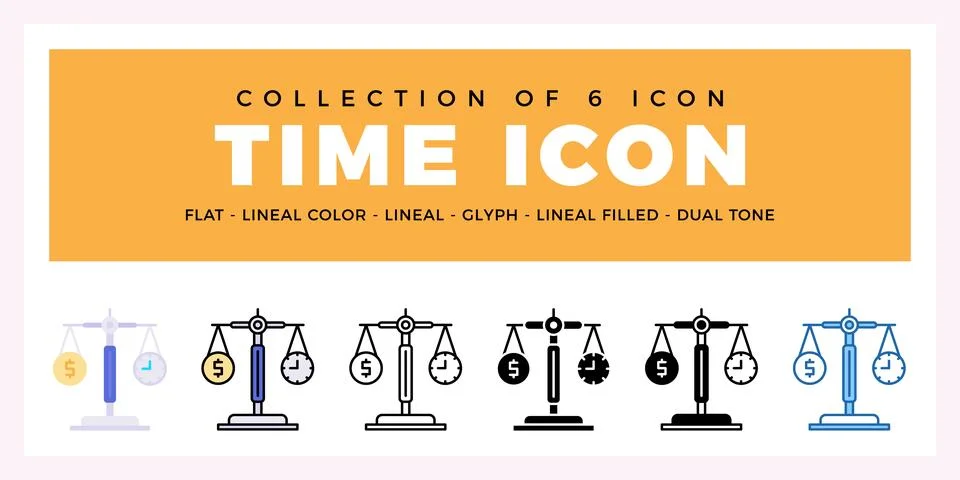 Pack of 6 Vector Time icon 스톡 일러스트