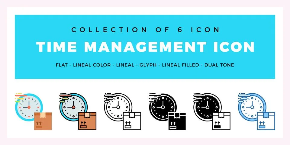 Pack of 6 Vector time management icon Stock Illustration