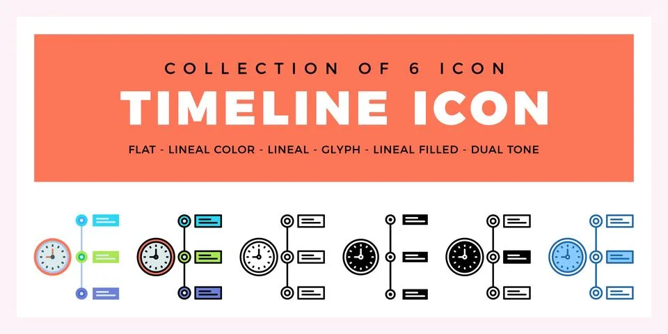 Pack of 6 Vector timeline icon Stock Illustration