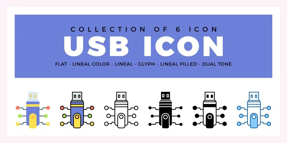 Pack of 6 Vector USB icon Stock Illustration