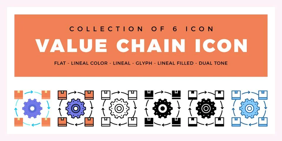 Pack of 6 Vector Value Chain icon Stock Illustration