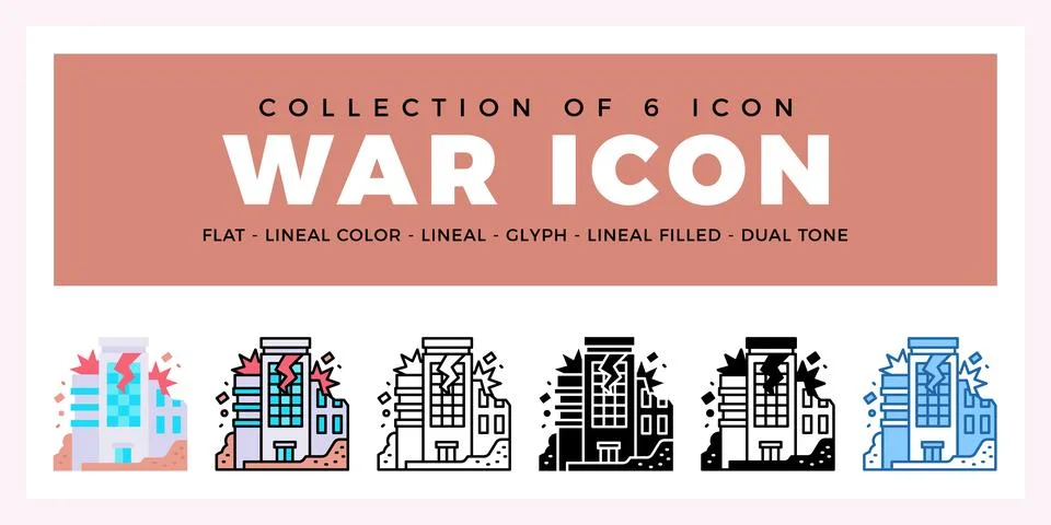 Pack of 6 Vector War icon Stock Illustration