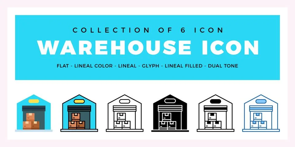 Pack of 6 Vector warehouse icon Stock Illustration