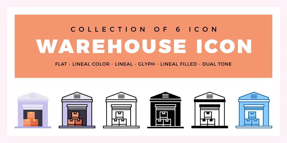 Pack of 6 Vector Warehouse icon Illustrazione stock