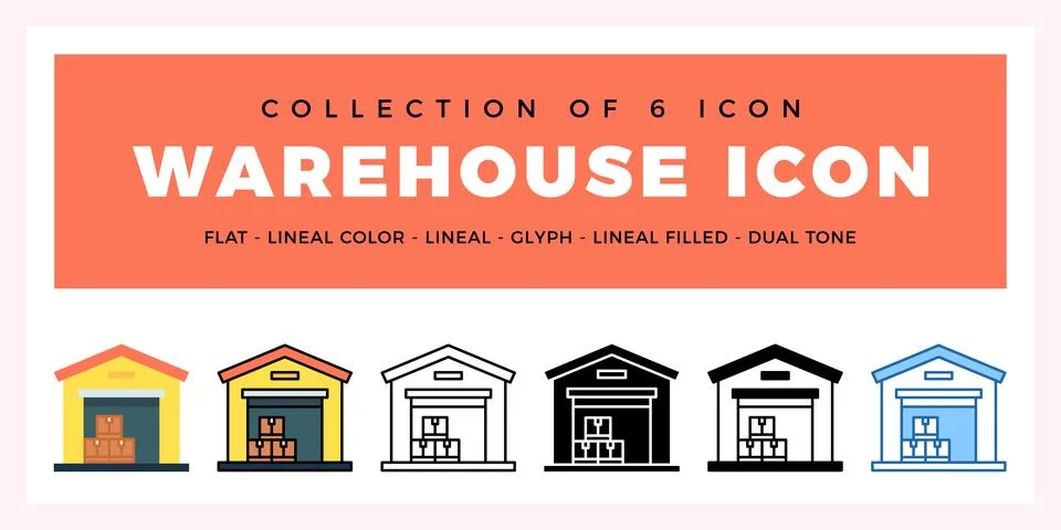 Pack of 6 Vector Warehouse icon Illustrazione stock