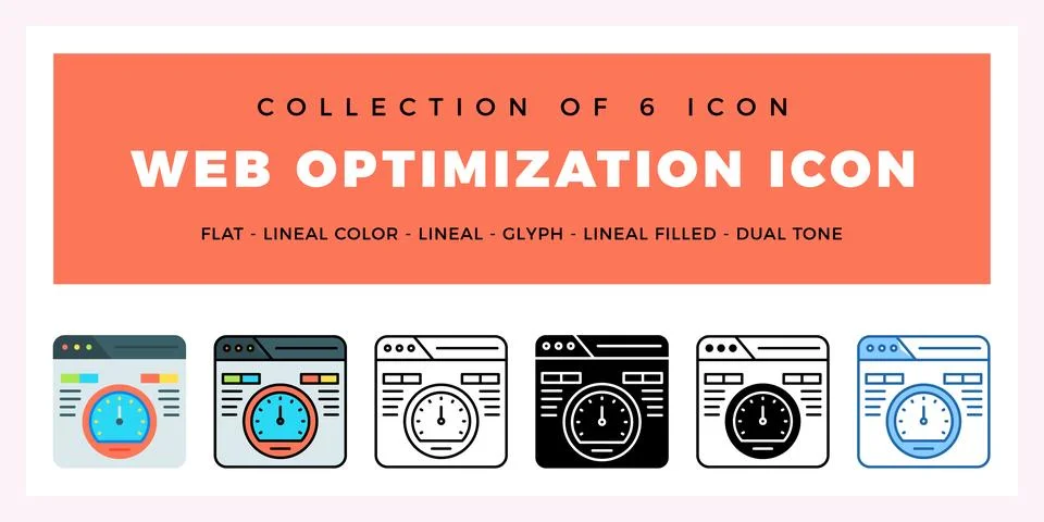 Pack of 6 Vector web optimization icon Illustrazione stock