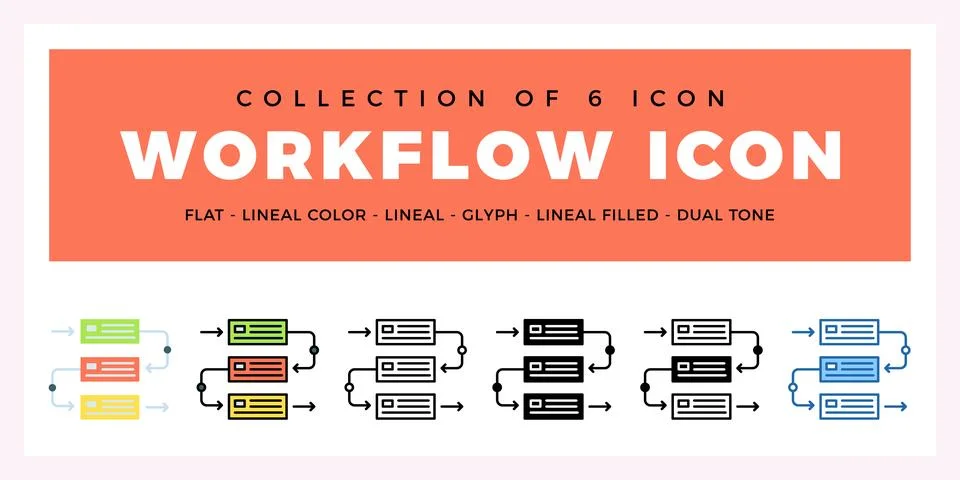 Pack of 6 Vector workflow icon Illustrazione stock