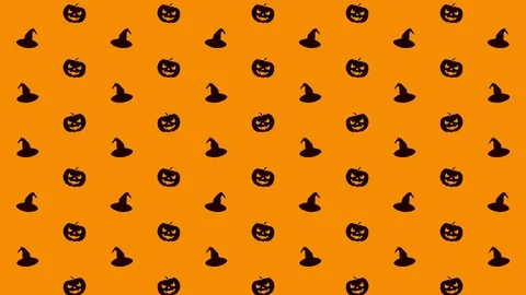 Pack of 8 Halloween Pattern Pumpkin and Witch Hat in Black and Orange Stock Footage 118062085
