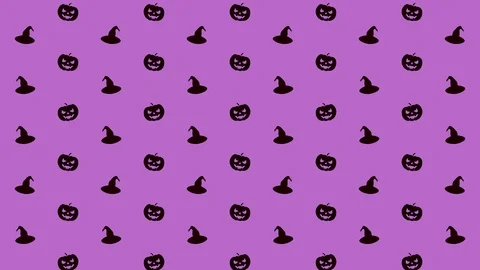 Pack of 8 Halloween Pattern Pumpkin and Witch Hat in Black and Purple Stock Footage 118078273
