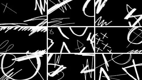 Pack of 9 animations of grunge pencil and brush doodle lines and textures. Stock Footage 307570488