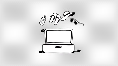 Pack Of 9 Hand-Drawn Sketch Travel Elements On Alpha Stock Footage 329580655