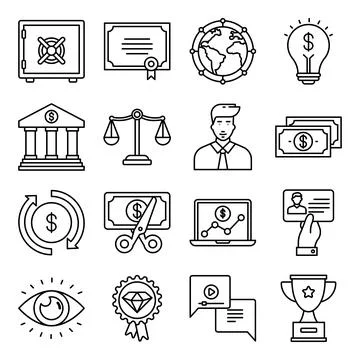 Pack of Achievement Linear Icons Stock Illustration