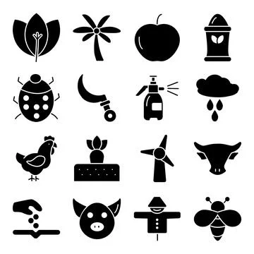 Pack of Agriculture and Gardening Solid Icons Illustrazione stock
