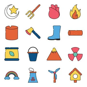 Pack of Agriculture and Nature Flat Icons Stock-Illustration