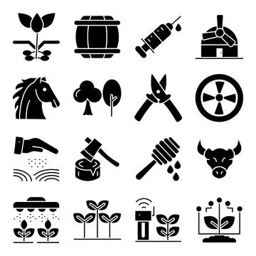Pack of Agriculture and Nature Solid Icons Stock Illustration