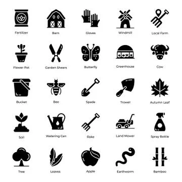 Pack Of Agriculture Solid Icons Stock Illustration