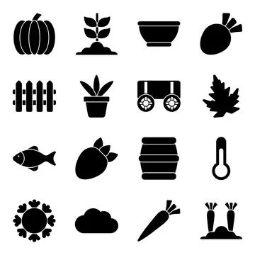 Pack of Agriculture Solid Icons Stock Illustration