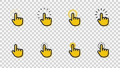 Pack of animated hand cursor click icons on transparent background. Stock Illustration