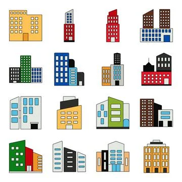 Pack of Architecture and Towers Flat Icons Stock Illustration