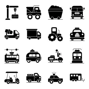 Pack of Automobiles Solid Icons Stock Illustration