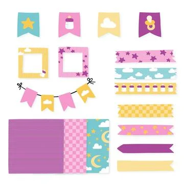 Pack of baby shower scrapbook elements Stock Illustration