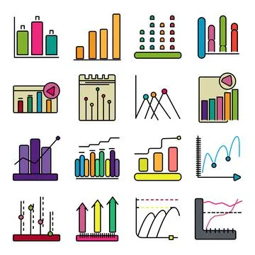Pack of Bar Chart Flat Icons Stock Illustration