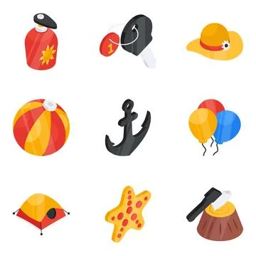Pack of Beach Flat Icon Stock Illustration