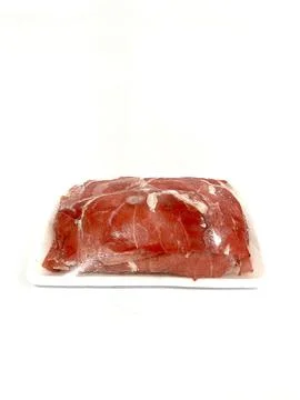 Pack of  beef sirloin slice isolated on white background Stock Photos