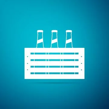 Pack of beer bottles icon isolated on blue background. Case crate beer box .. イラスト素材