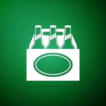 Pack of beer bottles icon isolated on green background. Case crate beer box.. 스톡 일러스트