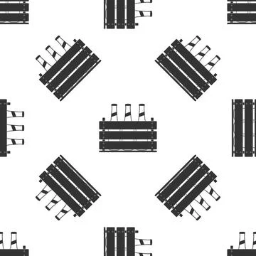 Pack of beer bottles icon seamless pattern on white background. Wooden box and Stock Illustration