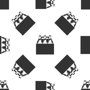 Pack of beer bottles icon seamless pattern on white background. Case crate beer Stock Illustration