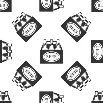 Pack of beer bottles icon seamless pattern on white background. Case crate beer Stock Illustration