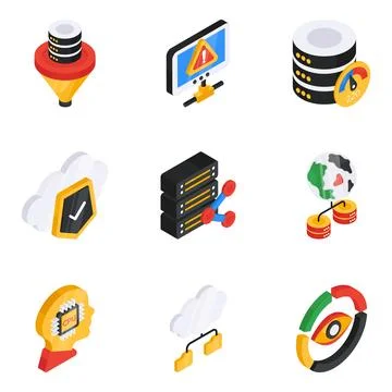 Pack of Big Data And Data Science Isometric Icon イラスト素材
