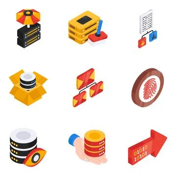 Pack of Big Data and Data Analytics Isometric Icon Stockillustratie