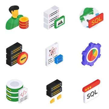 Pack of Big Data and Data Management Isometric Icon 库存插图
