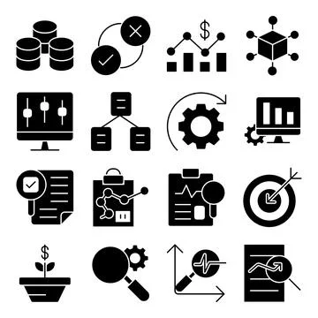 Pack of Big Data and Infographic Solid Icons Illustrazione stock