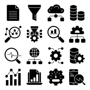 Pack of Big Data Solid Icons Illustrazione stock