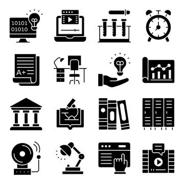 Pack of Binary Idea Glyph Icons Stock Illustration