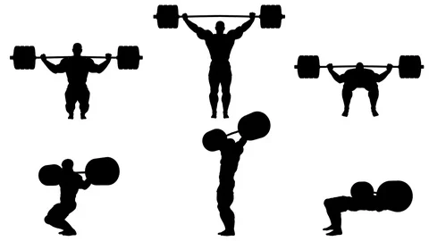 Pack black silhouettes of bodybuilders. Alpha channel. Alpha matte. 4K. Stock Footage 77301567