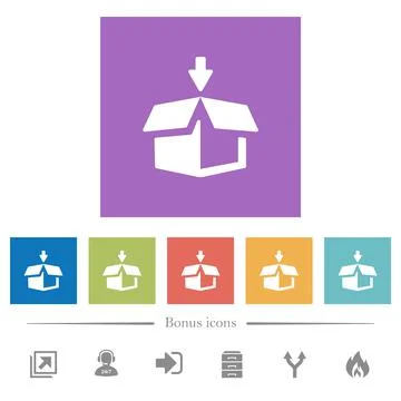 Pack to box flat white icons in square backgrounds Stock Illustration