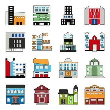 Pack of Buildings and Architecture Flat Icons Stock-Illustration